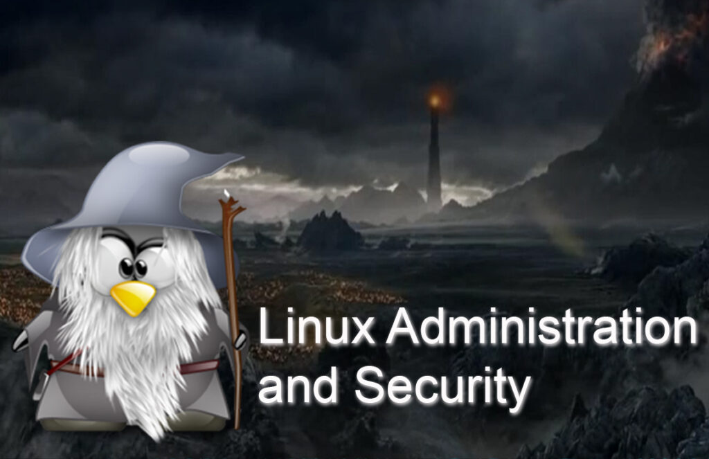 tux, the linux penguin, dressed as gandalf the gray in mordor